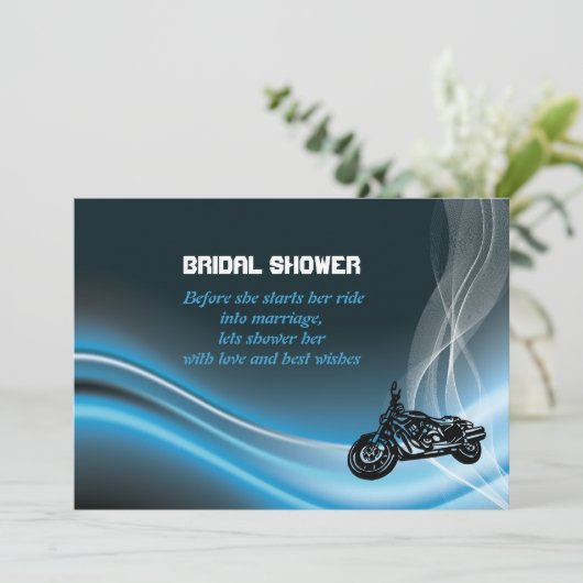 Blauwe bruine doucheuitnodiging voor fietsbruinbru kaart (Staand voorkant)