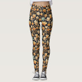 Blauwe bruine en ivoren herfstbladeren leggings (Voorkant)