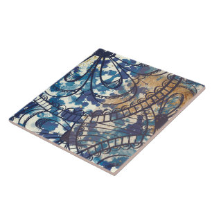 Blauwe bruine gepatterde lantaarn tegeltje