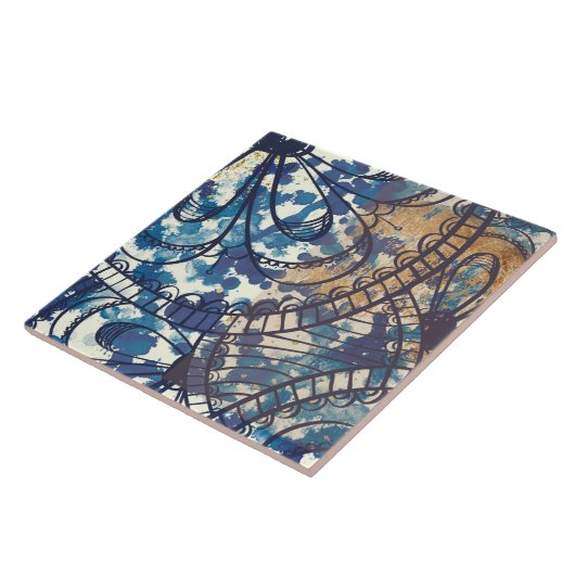 Blauwe bruine gepatterde lantaarn tegeltje (Zijkant)