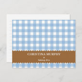 Blauwe bruine gingham met inwendige recept briefkaart (Voorkant / Achterkant)