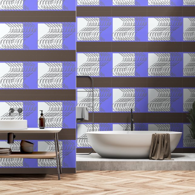 Blauwe + bruine golfverbindingen behang (Badkamer)