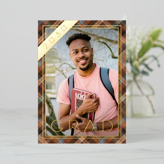 Blauwe bruine goudolie Afstuderen aankondiging (Staand Voorkant)