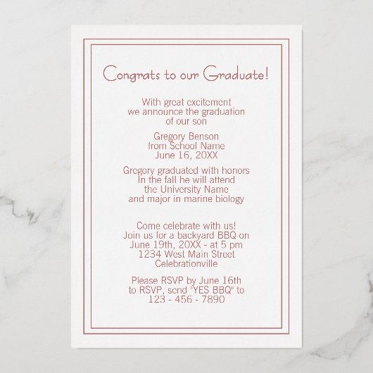 Blauwe bruine goudolie Afstuderen aankondiging (Achterkant)