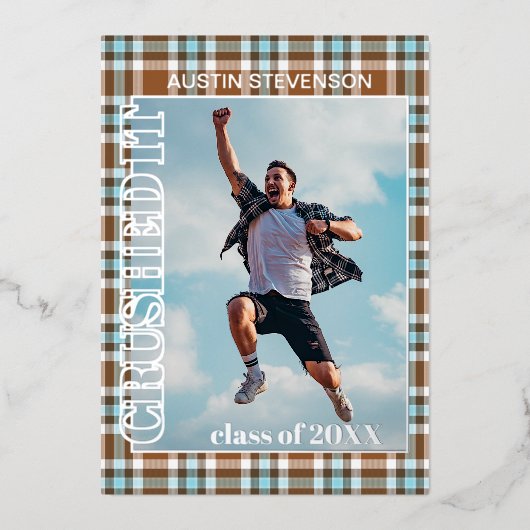 Blauwe bruine goudolie Afstuderen aankondiging (Voorkant)