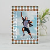 Blauwe bruine goudolie Afstuderen aankondiging (Staand Voorkant)