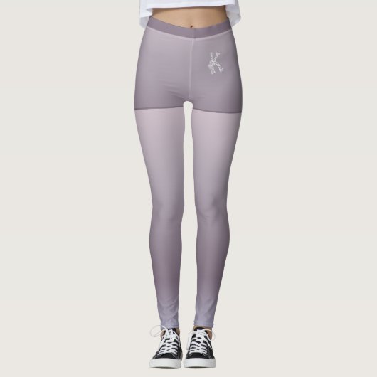 Blauwe bruine gradiënt, korven, aangepast monogram leggings (Voorkant)