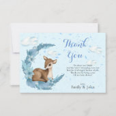 Blauwe bruine kleine Bambi Clouds halve maan Dust Bedankkaart (Voorkant)