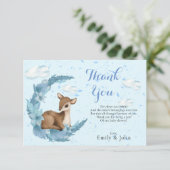 Blauwe bruine kleine Bambi Clouds halve maan Dust Bedankkaart (Staand voorkant)