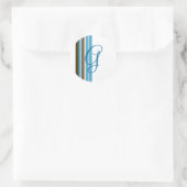 Blauwe & Bruine Linten Monogram () Ronde Sticker (Tas)