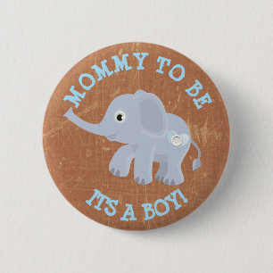 Blauwe bruine olifant met een meisje Baby shower Ronde Button 5,7 Cm