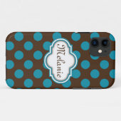 Blauwe bruine pols Dots Quatrefoil Case-Mate iPhone Case (Achterkant (horizontaal))
