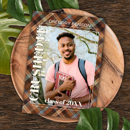 Blauwe bruine Tartan Pset Afstuderen Aankondiging Briefkaart