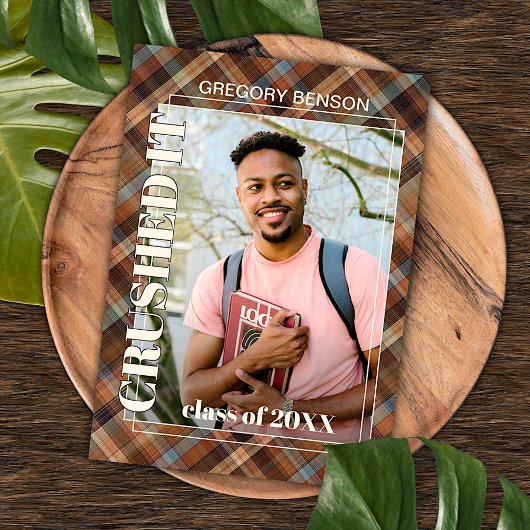Blauwe bruine Tartan Pset Afstuderen Aankondiging Briefkaart