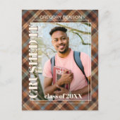 Blauwe bruine Tartan Pset Afstuderen Aankondiging Briefkaart (Voorkant)