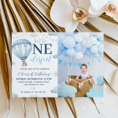 Blauwe bruine tedbeer verjaardagsfoto uitnodiging