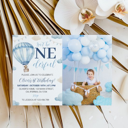 Blauwe bruine tedbeer verjaardagsfoto uitnodiging