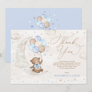 Blauwe bruine Teddy Bear Balloons Clouds Moon Star Bedankkaart