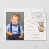 Blauwe bruine Teddy Bear Hot Air ballon, 1e verjaa Kaart (Voorkant)