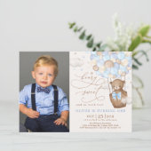 Blauwe bruine Teddy Bear Hot Air ballon, 1e verjaa Kaart (Staand voorkant)