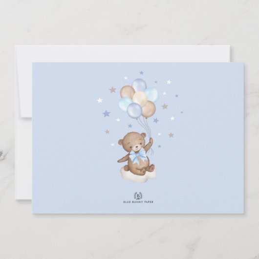 Blauwe bruine Teddy Bear Hot Air ballon, 1e verjaa Kaart (Achterkant)