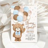 Blauwe bruine Teddy Bear met ballonnen Jongen Birt Kaart