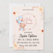 Blauwe bruine Teddy Bear met Balloons Baby shower Kaart (Voorkant)