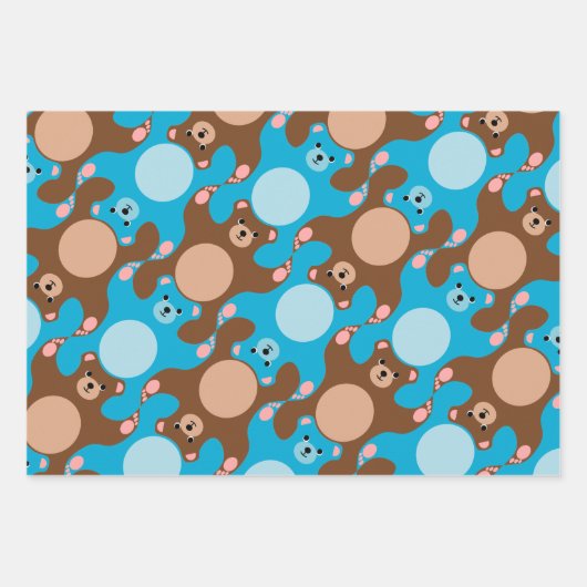blauwe bruine Teddy Bear Tesselation WP3 Inpakpapier Vel (Voorkant 3)