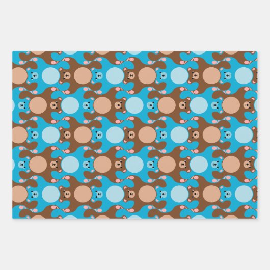 blauwe bruine Teddy Bear Tesselation WP3 Inpakpapier Vel (Voorkant 2)