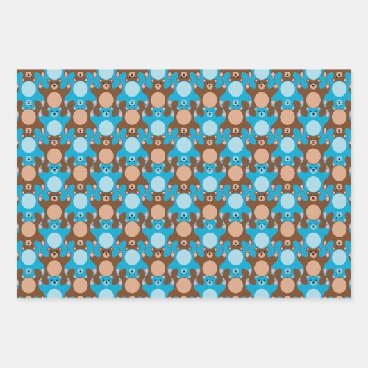 blauwe bruine Teddy Bear Tesselation WP3 Inpakpapier Vel (Voorkant)