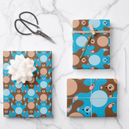 blauwe bruine Teddy Bear Tesselation WP3 Inpakpapier Vel