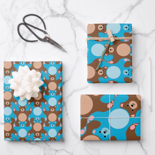 blauwe bruine Teddy Bear Tesselation WP3 Inpakpapier Vel (Voorkant)