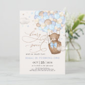 Blauwe Bruine Teddybeer Heet Luchtballon Jongens V Kaart (Staand voorkant)