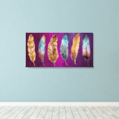 Blauwe bruine veren Paarse schilderachtige schilde Canvas Afdruk (Insitu (Houten vloer))