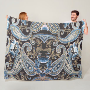 Blauwe bruine Vintage Paisley 2 Fleece Deken
