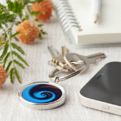 Blauwe bruine wervelkolom Moderne Abstracte kunst Sleutelhanger (Zijkant)