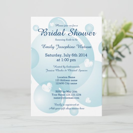 Blauwe bruinkoolborstels doucheuitnodigingen kaart (Staand voorkant)