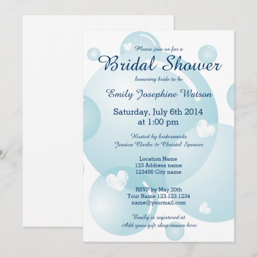 Blauwe bruinkoolborstels doucheuitnodigingen kaart (Voorkant / Achterkant)