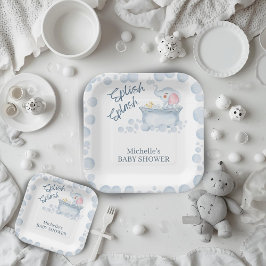 Blauwe Bubbelbad Dieren Baby Shower Papieren Bordje