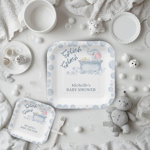 Blauwe Bubbelbad Dieren Baby Shower Papieren Bordje