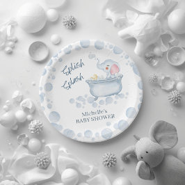 Blauwe Bubbelbad Dieren Baby Shower Papieren Bordje