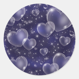 Blauwe Bubbelhartjes Cute Girlachtige 90's Stijl V Ronde Sticker