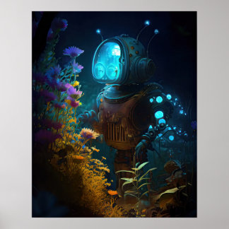Blauwe Bubbels Bot & Bloemen Poster