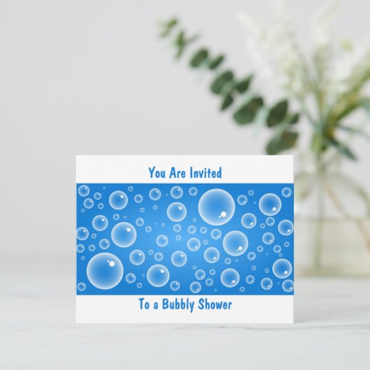 Blauwe bubbels, u wordt uitgenodigd, aan een bubbe kaart (Staand voorkant)