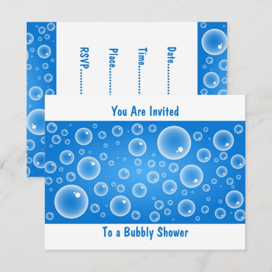 Blauwe bubbels, u wordt uitgenodigd, aan een bubbe kaart (Voorkant / Achterkant)