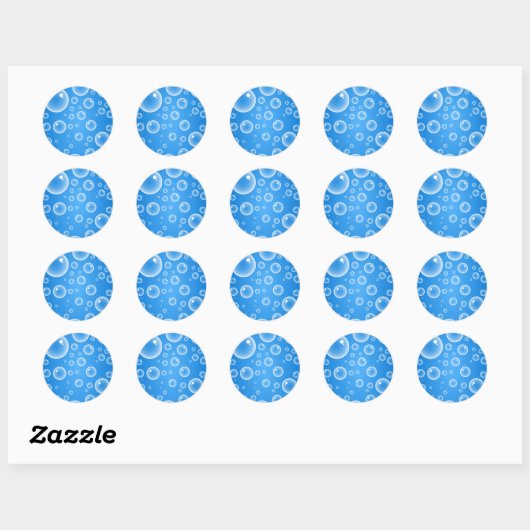 Blauwe bubels ronde sticker (Vel)
