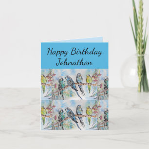 Blauwe Budgie Budgies Kunst Aquarel Vogels Mannen  Kaart