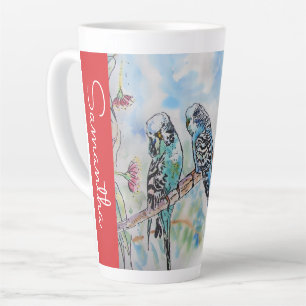 Blauwe Budgie Budgies Papegaaien Waterverf Vrouwen Latte Mok