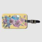 Blauwe Budgie Gele Bloem Waterverf Bagage Label (Voorkant (horizontaal))