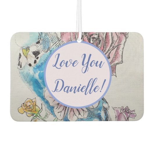 Blauwe Budgie-hart bloemige bloem auto luchtverfri Luchtverfrisser (Voorkant)